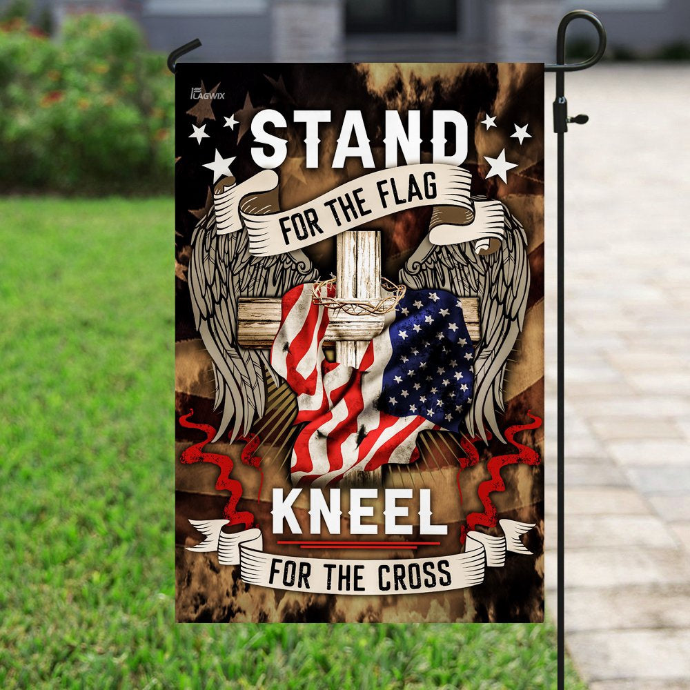 US Veteran Flag, Stand For The Flag Kneel For The Cross Flag, Veteran Garden Flags