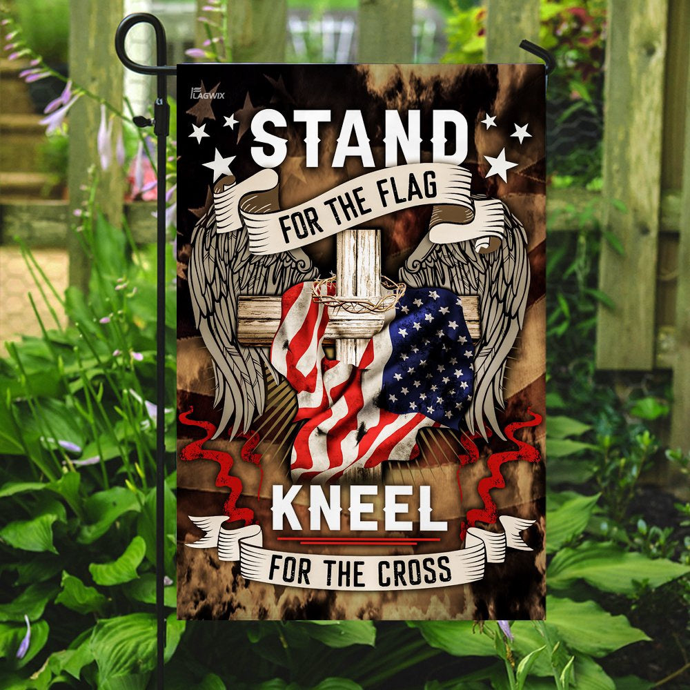 US Veteran Flag, Stand For The Flag Kneel For The Cross Flag, Veteran Garden Flags