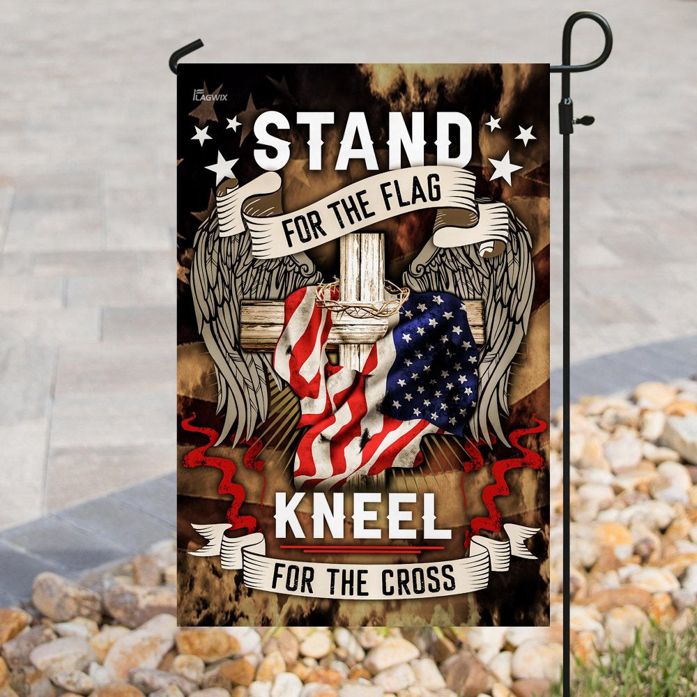 US Veteran Flag, Stand For The Flag Kneel For The Cross Flag, Veteran Garden Flags