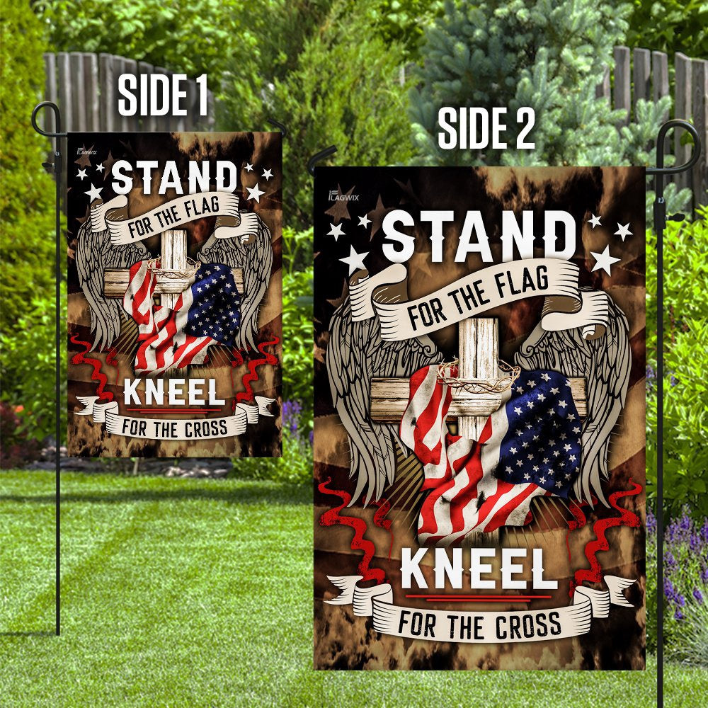 US Veteran Flag, Stand For The Flag Kneel For The Cross Flag, Veteran Garden Flags