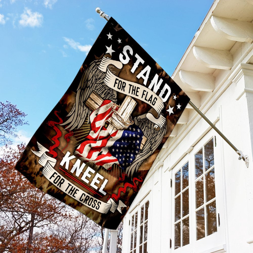 US Veteran Flag, Stand For The Flag Kneel For The Cross Flag, Veteran Garden Flags