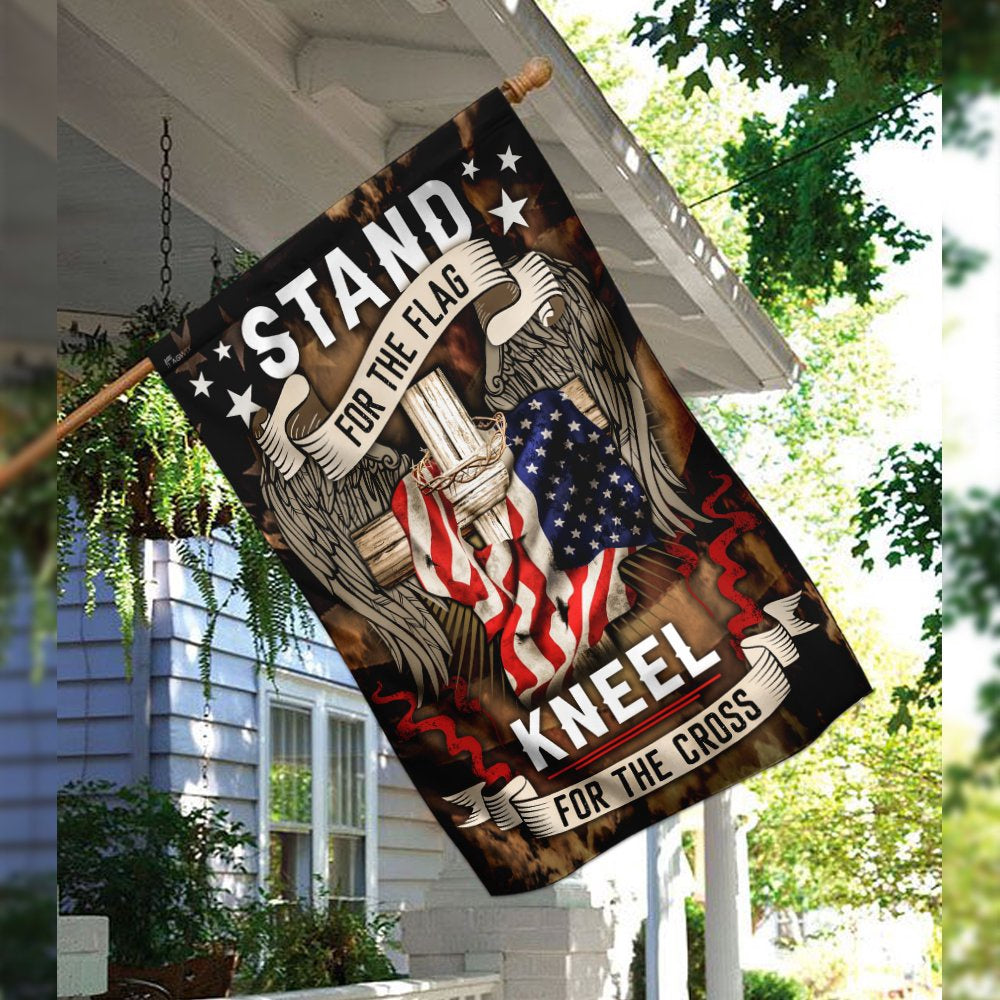 US Veteran Flag, Stand For The Flag Kneel For The Cross Flag, Veteran Garden Flags