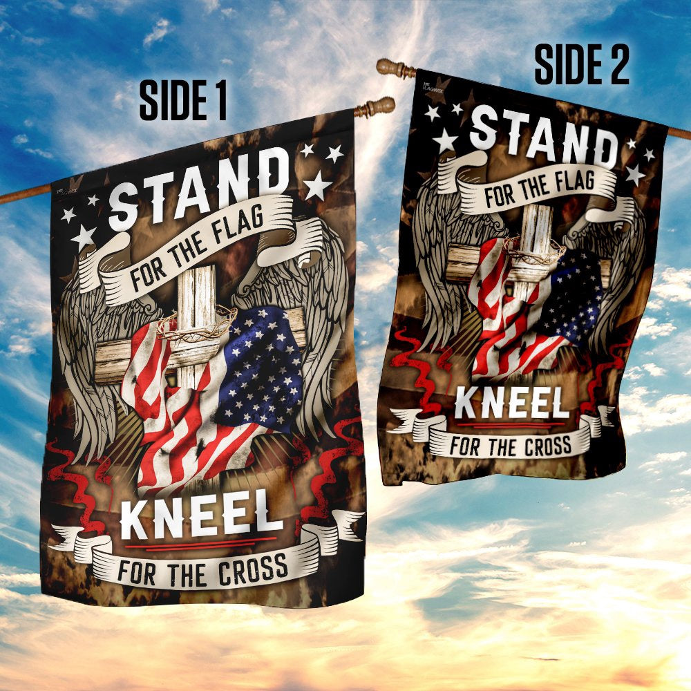 US Veteran Flag, Stand For The Flag Kneel For The Cross Flag, Veteran Garden Flags