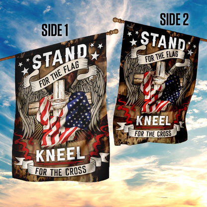 US Veteran Flag, Stand For The Flag Kneel For The Cross Flag, Veteran Garden Flags