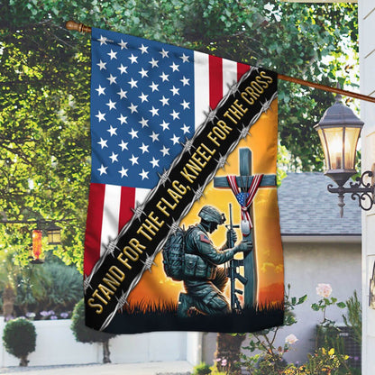 US Veteran Flag, Stand For The Flag, Veteran Christian Cross Memorial America Flag, Veteran Garden Flags