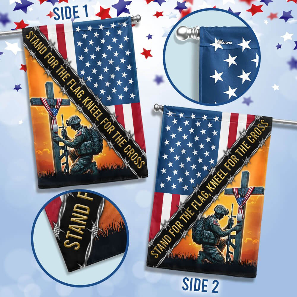 US Veteran Flag, Stand For The Flag, Veteran Christian Cross Memorial America Flag, Veteran Garden Flags