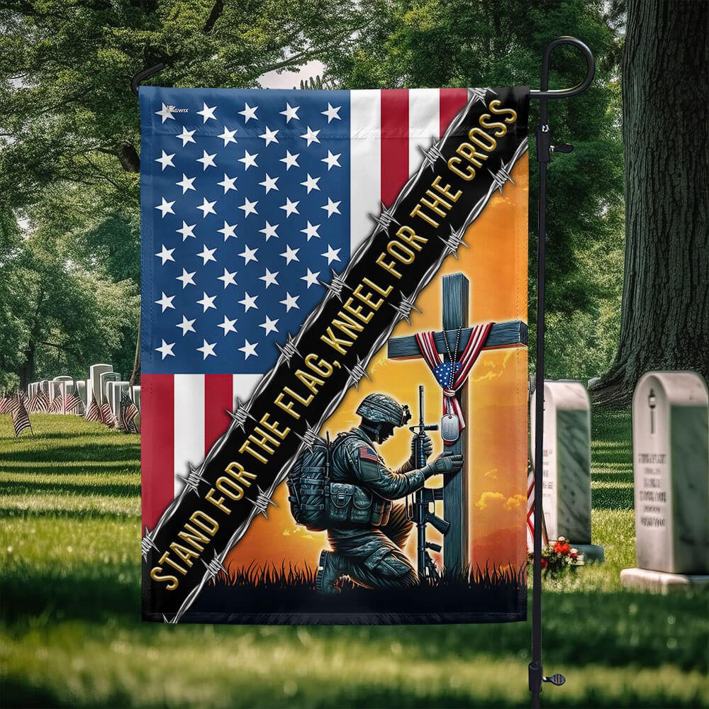 US Veteran Flag, Stand For The Flag, Veteran Christian Cross Memorial America Flag, Veteran Garden Flags