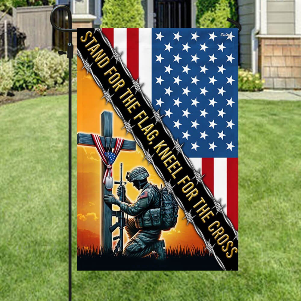 US Veteran Flag, Stand For The Flag, Veteran Christian Cross Memorial America Flag, Veteran Garden Flags