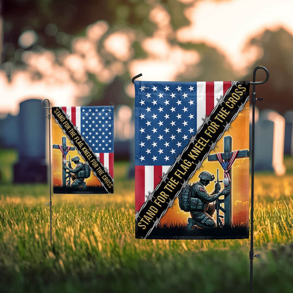 US Veteran Flag, Stand For The Flag, Veteran Christian Cross Memorial America Flag, Veteran Garden Flags