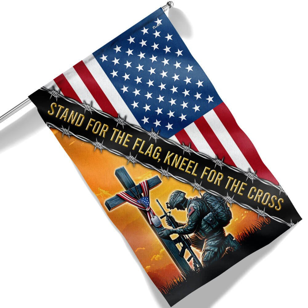 US Veteran Flag, Stand For The Flag, Veteran Christian Cross Memorial America Flag, Veteran Garden Flags