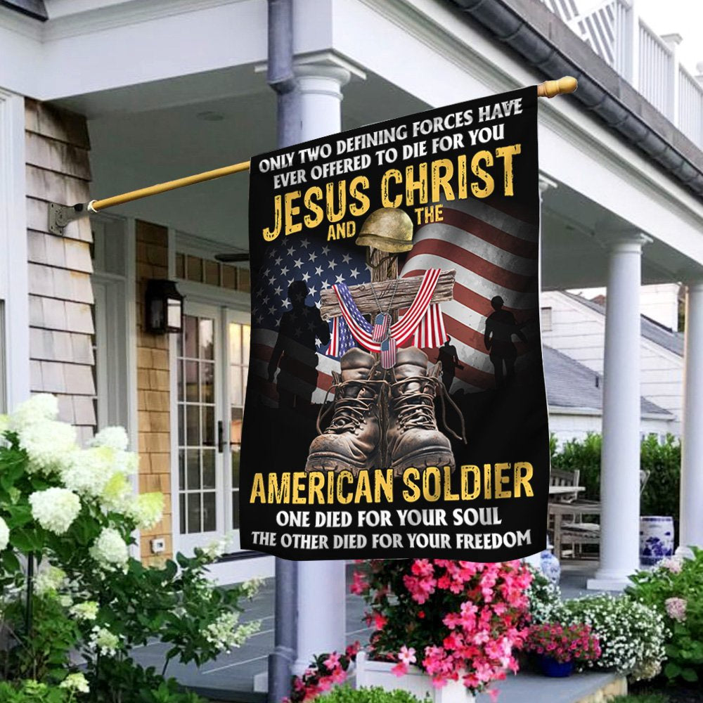 US Veteran Flag, Us Veteran Day Flag Jesus Christ And The American Soldier, Veteran Garden Flags