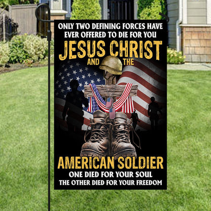 US Veteran Flag, Us Veteran Day Flag Jesus Christ And The American Soldier, Veteran Garden Flags