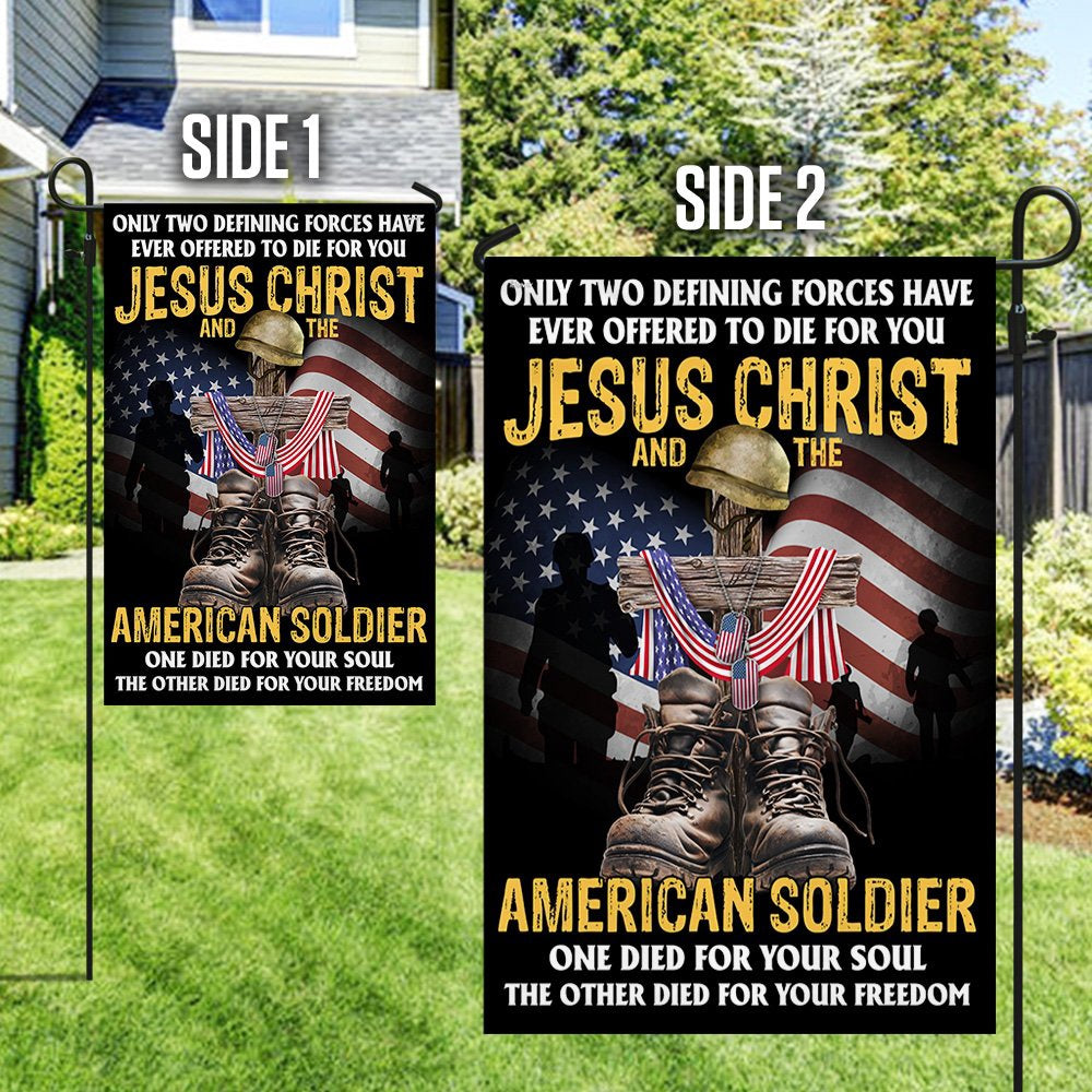 US Veteran Flag, Us Veteran Day Flag Jesus Christ And The American Soldier, Veteran Garden Flags