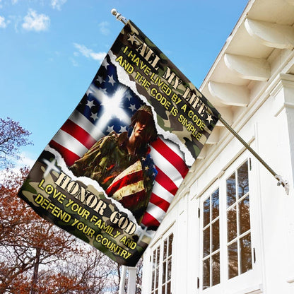 US Veteran Flag, Veteran All My Life I Have Lived By A Code Flag, Veteran Garden Flags