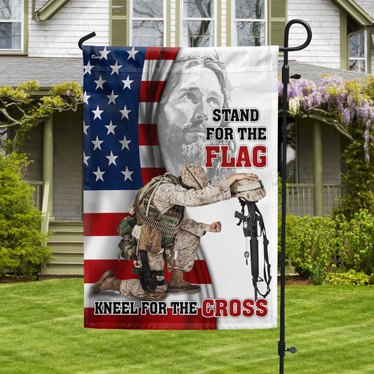 US Veteran Flag, Veteran Jesus Christ Kneeling For The Cross Memorial Honoring Fallen Soldiers Veterans Flag, Veteran Garden Flags