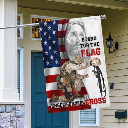 US Veteran Flag, Veteran Jesus Christ Kneeling For The Cross Memorial Honoring Fallen Soldiers Veterans Flag, Veteran Garden Flags