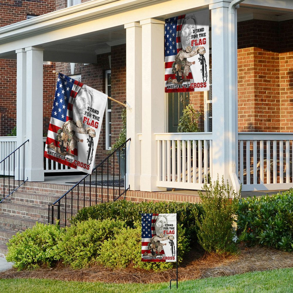US Veteran Flag, Veteran Jesus Christ Kneeling For The Cross Memorial Honoring Fallen Soldiers Veterans Flag, Veteran Garden Flags