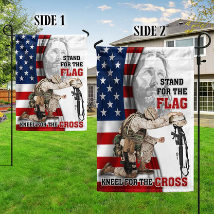 US Veteran Flag, Veteran Jesus Christ Kneeling For The Cross Memorial Honoring Fallen Soldiers Veterans Flag, Veteran Garden Flags