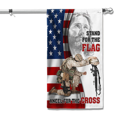 US Veteran Flag, Veteran Jesus Christ Kneeling For The Cross Memorial Honoring Fallen Soldiers Veterans Flag, Veteran Garden Flags
