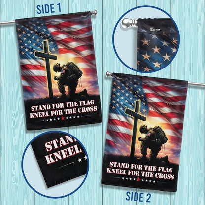 US Veteran Flag, Veteran Kneeling Christ Cross Flag Stand For The Flag Kneel For The Cross Flag, Veteran Garden Flags