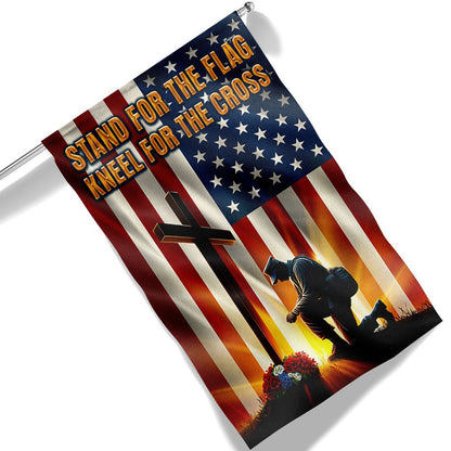 US Veteran Flag, Veteran Kneeling Cross American Flag Stand For The Flag Kneel For The Cross Flag, Veteran Garden Flags