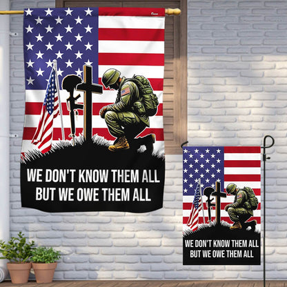 US Veteran Flag, Veteran Kneeling Soldier Christian Cross We Don'T Know Them All But We Owe Them All Flag, Veteran Garden Flags