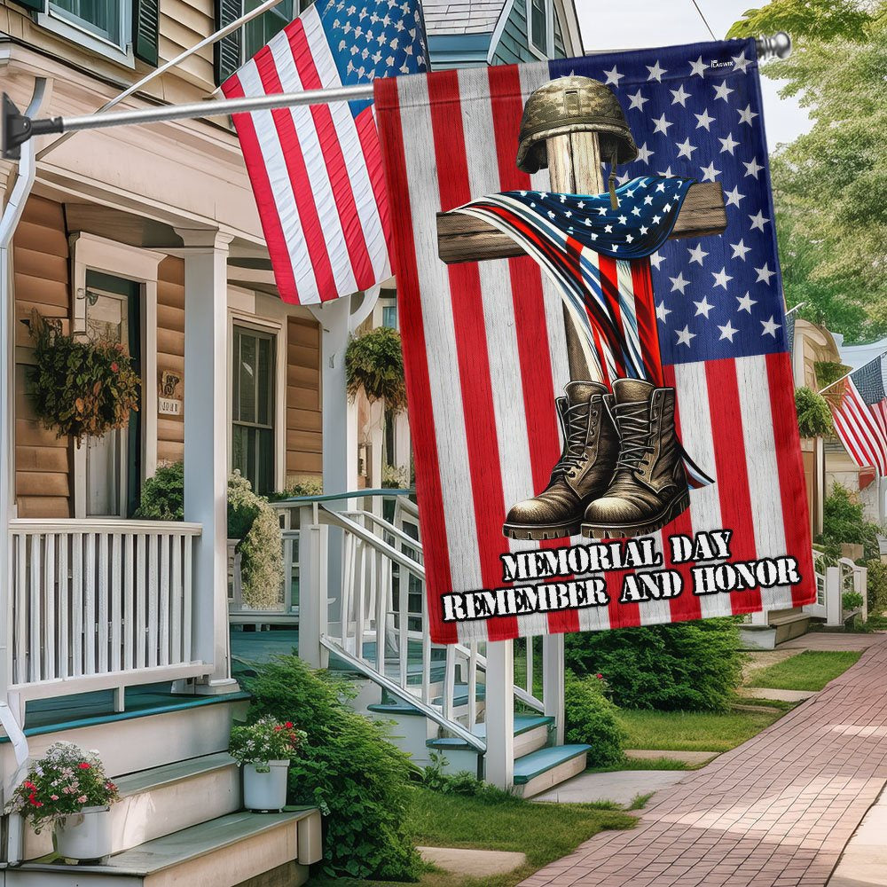 US Veteran Flag, Veteran Memorial Cross Memorial Day Remember And Honor Flag, Veteran Garden Flags
