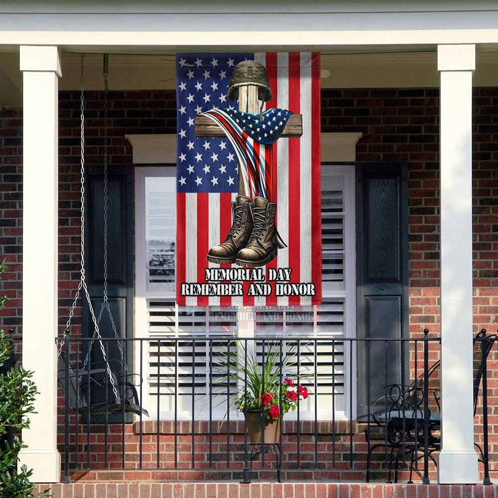 US Veteran Flag, Veteran Memorial Cross Memorial Day Remember And Honor Flag, Veteran Garden Flags