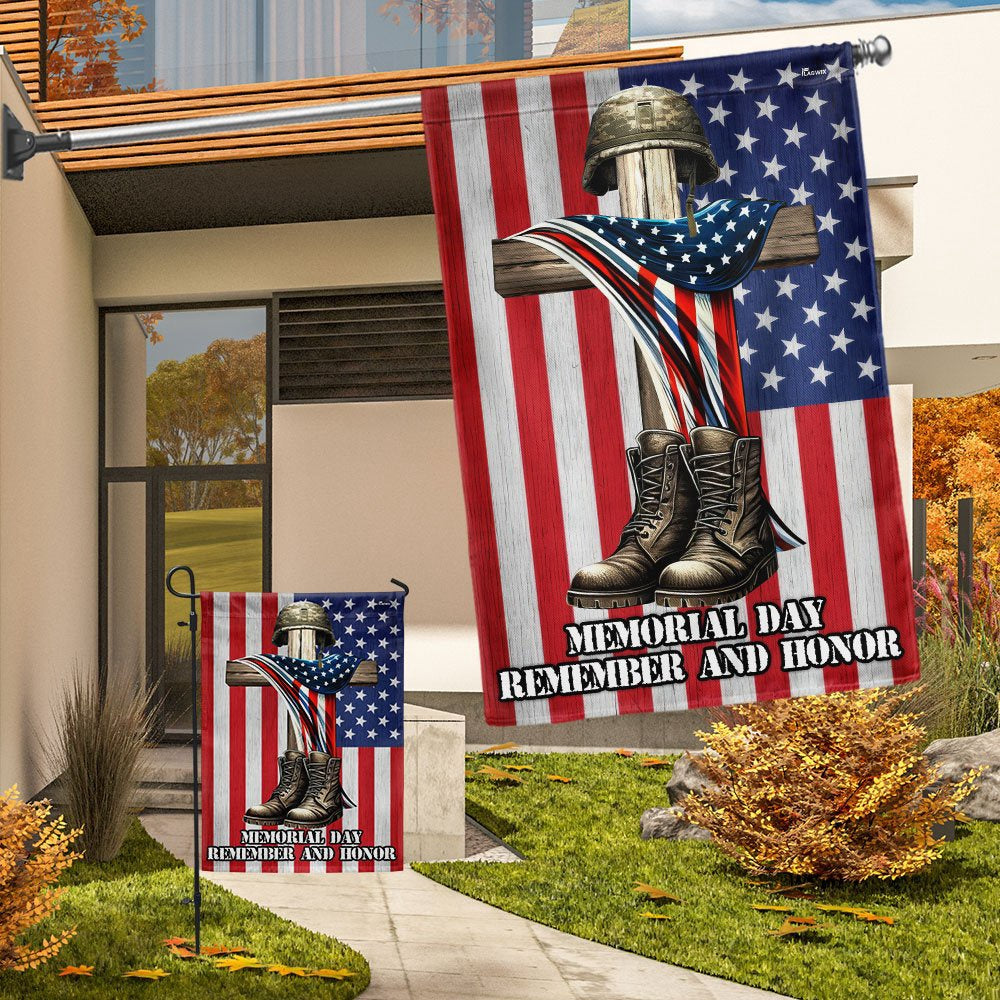 US Veteran Flag, Veteran Memorial Cross Memorial Day Remember And Honor Flag, Veteran Garden Flags