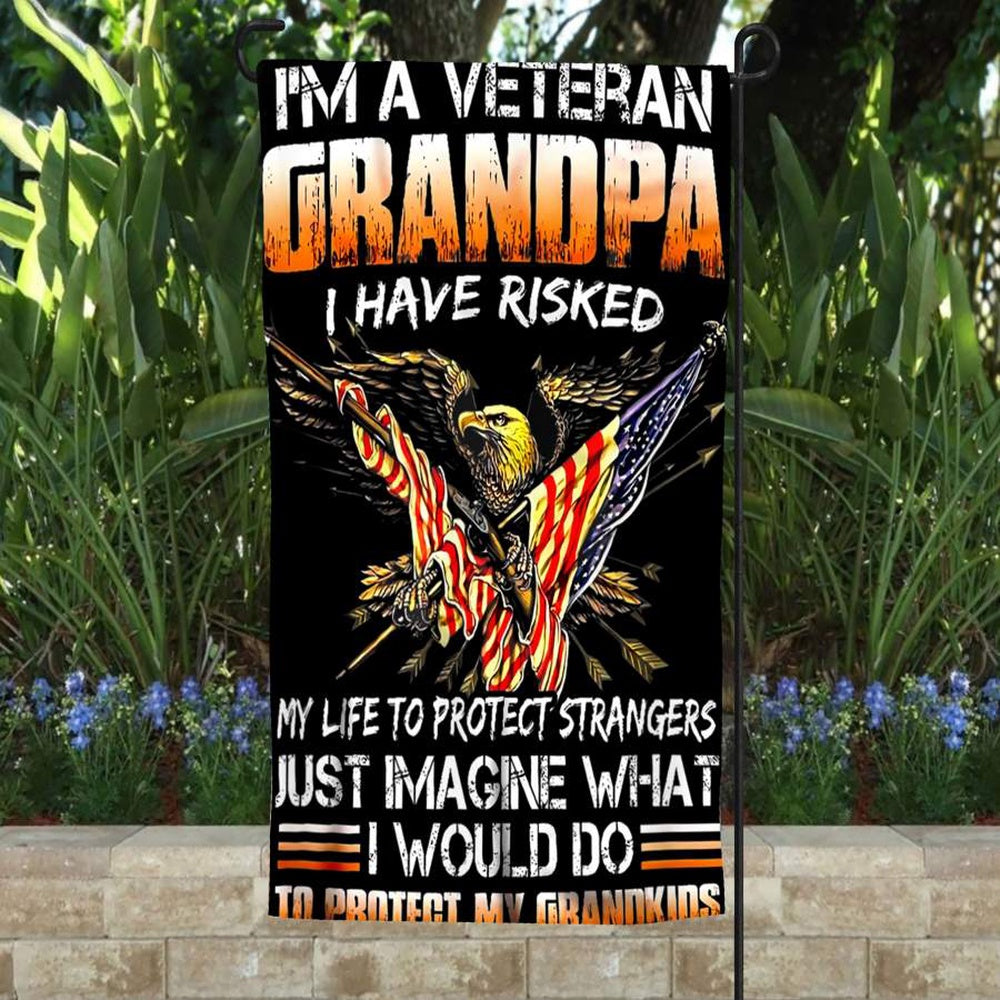 US Veteran Flag, Veteran Shirt Grandpa Proud Vet Grandfather Fathers Day - Garden Flag, Veteran Garden Flags
