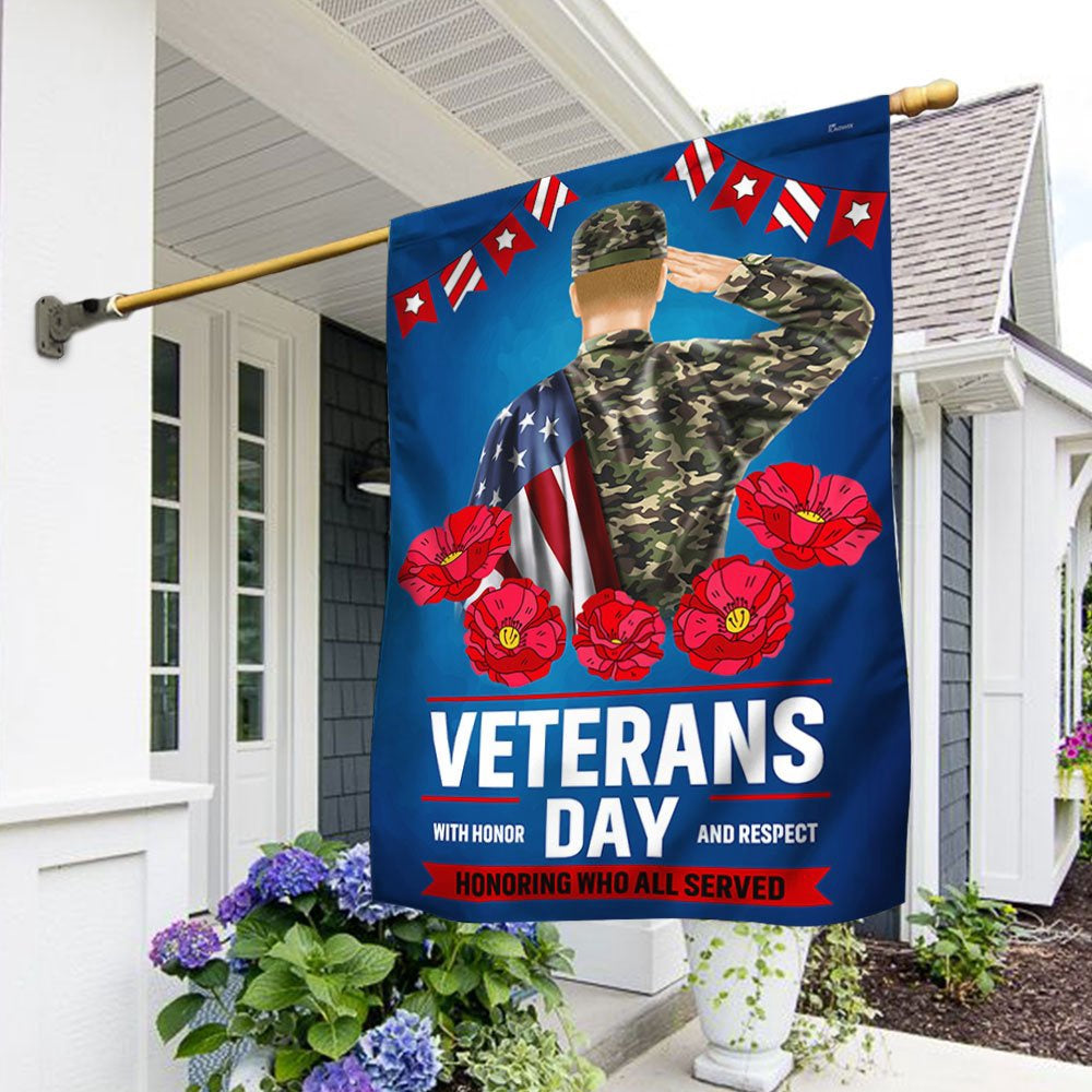 US Veteran Flag, Veterans Day With Honor And Respect Flag, Veteran Garden Flags