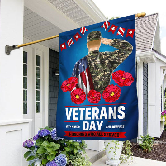 US Veteran Flag, Veterans Day With Honor And Respect Flag, Veteran Garden Flags