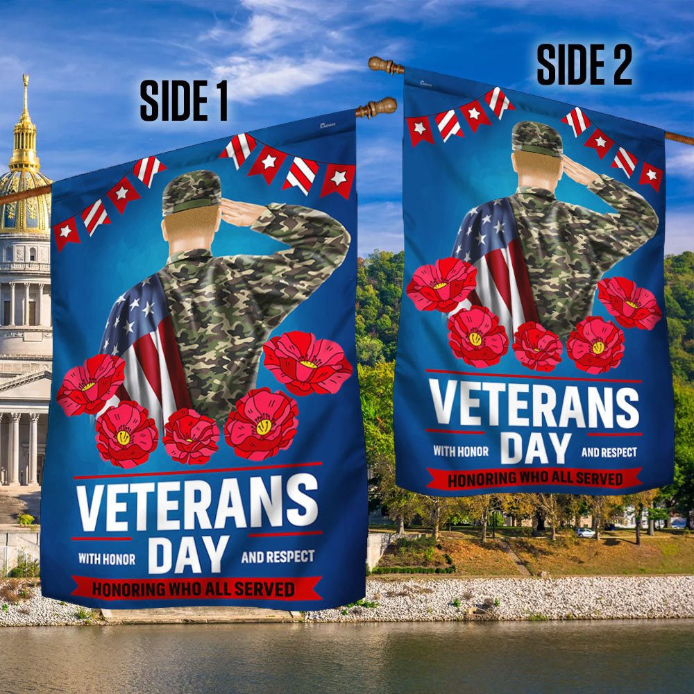 US Veteran Flag, Veterans Day With Honor And Respect Flag, Veteran Garden Flags