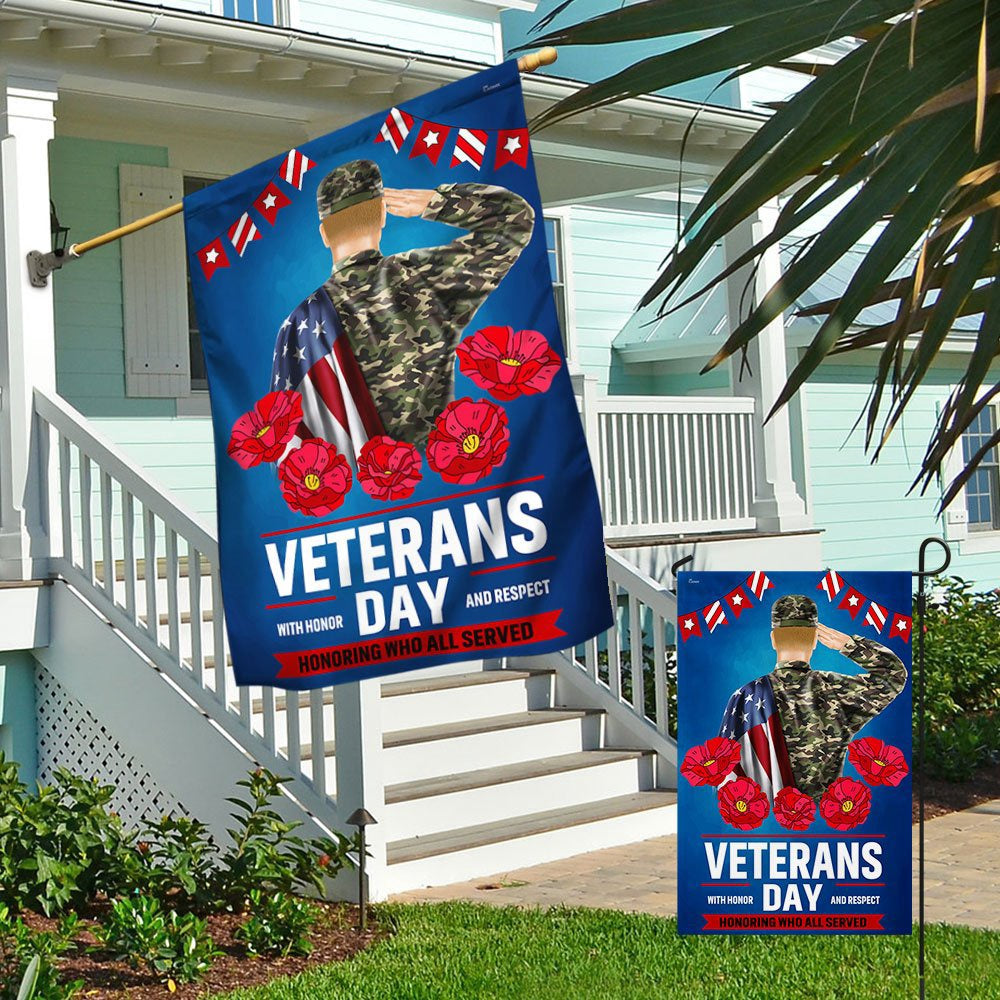 US Veteran Flag, Veterans Day With Honor And Respect Flag, Veteran Garden Flags