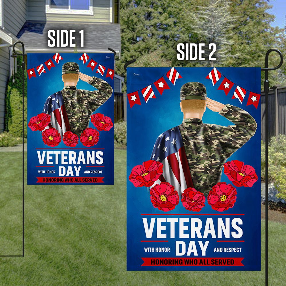 US Veteran Flag, Veterans Day With Honor And Respect Flag, Veteran Garden Flags