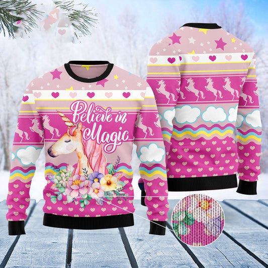 Unicorn Believe In Magic Ugly Christmas Sweater, Funny Xmas Sweater, Sweater Xmas