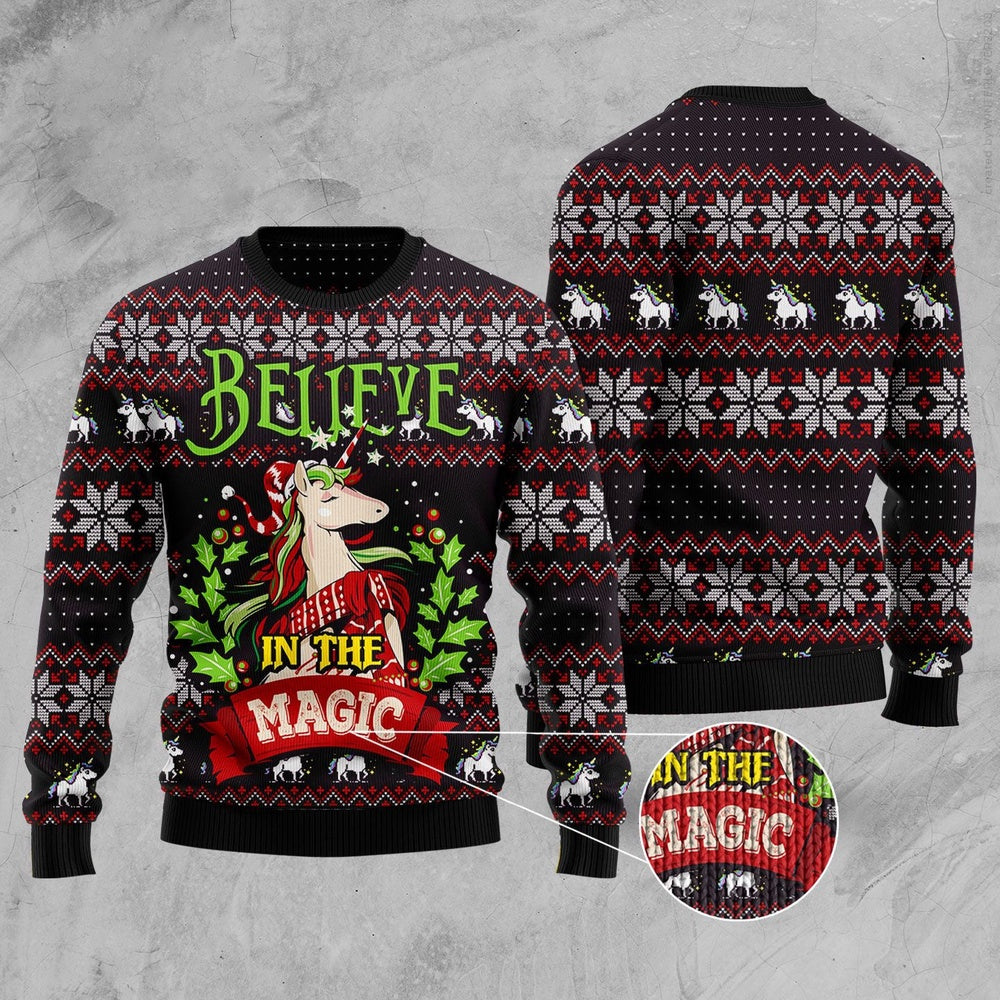 Unicorn Believe In The Magic Ugly Christmas Sweater, Funny Xmas Sweater, Sweater Xmas