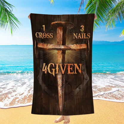 Unique Cross, Warrior Painting, 1 Cross, 3 Nails, 4 Given Beach Towel, Christian Beach Towel, Christian Gift, Gift For Women