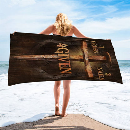 Unique Cross, Warrior Painting, 1 Cross, 3 Nails, 4 Given Beach Towel, Christian Beach Towel, Christian Gift, Gift For Women