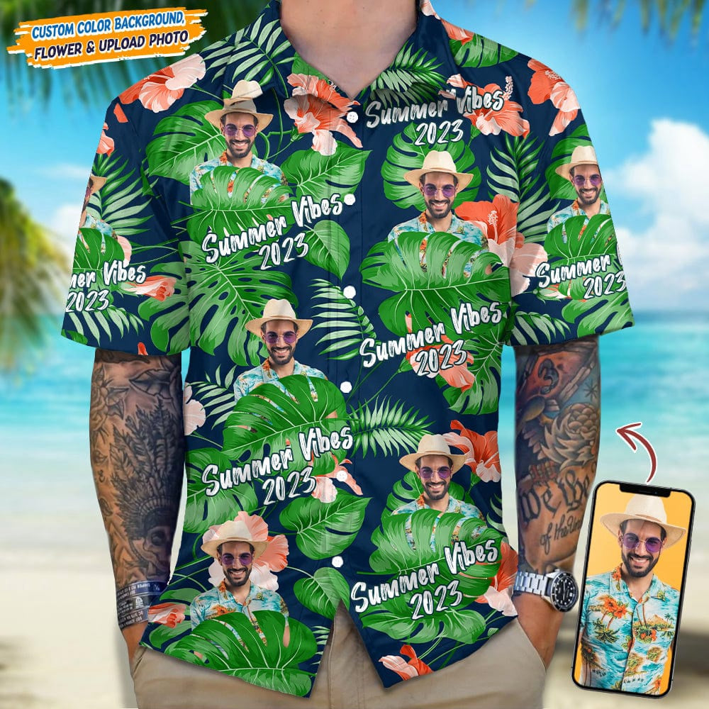 Upload Human Photo Summer Viber Hawaiian Shirt, Custom Hawaiian Shirts With Face