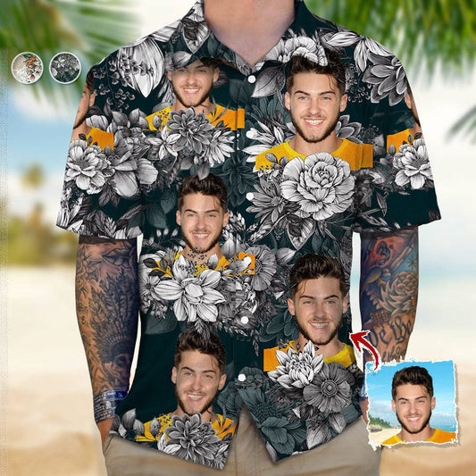 Upload Photo Black White Hawaiian Shirt, Custom Hawaiian Shirts With Face