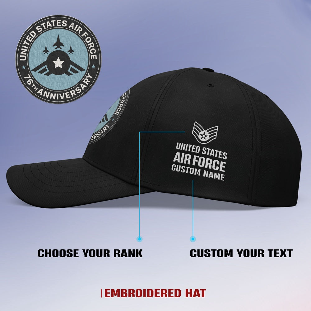 Us Air Force Cap, Customized Happy 76Th Anniversary US Air Force Embroidered Cap, Embroidered Dad Hat