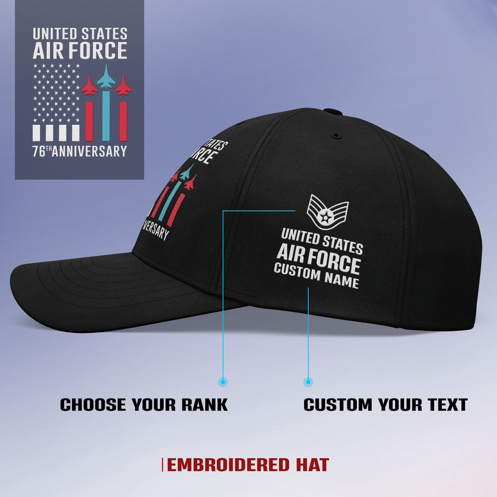 Us Air Force Cap, Customized Happy 76Th US Air Force Birthday Collection Embroidered Cap, Embroidered Dad Hat