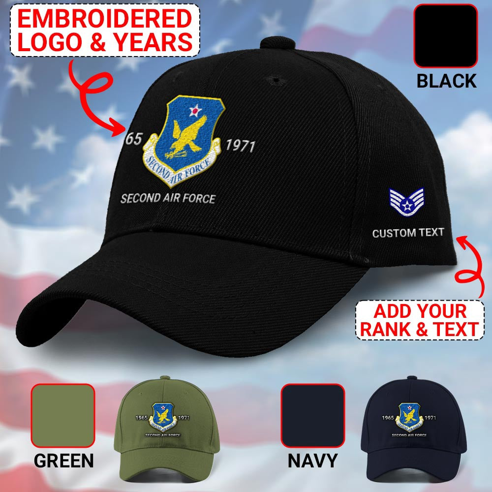 Us Air Force Cap, Customized Second Air Force Embroidered Cap, Embroidered Dad Hat