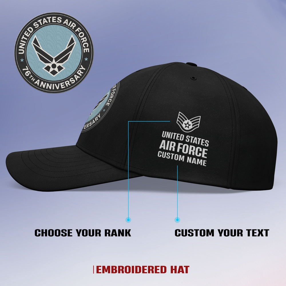Us Air Force Cap, Customized US Air Force 76Th Anniversary Embroidered Cap, Embroidered Dad Hat