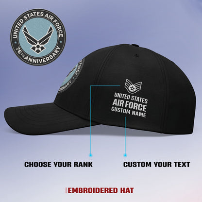 Us Air Force Cap, Customized US Air Force 76Th Anniversary Embroidered Cap, Embroidered Dad Hat