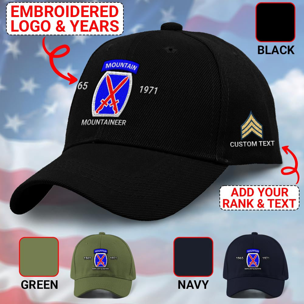 Us Army Veteran Caps, Customized 10Th Mountain Division Light Infantry Embroidered Cap, Embroidered Dad Hat