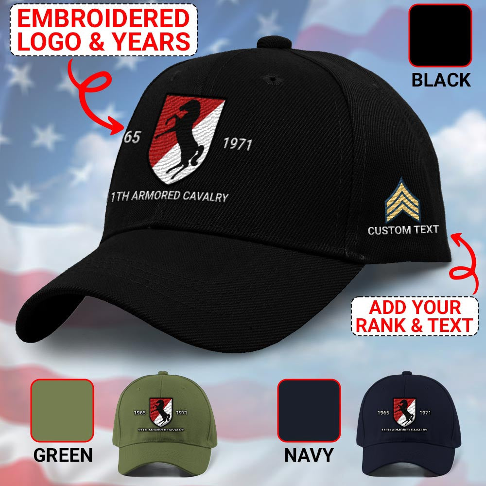 Us Army Veteran Caps, Customized 11Th Armored Cavalry Embroidered Cap, Embroidered Dad Hat