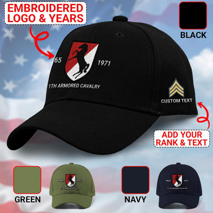 Us Army Veteran Caps, Customized 11Th Armored Cavalry Embroidered Cap, Embroidered Dad Hat