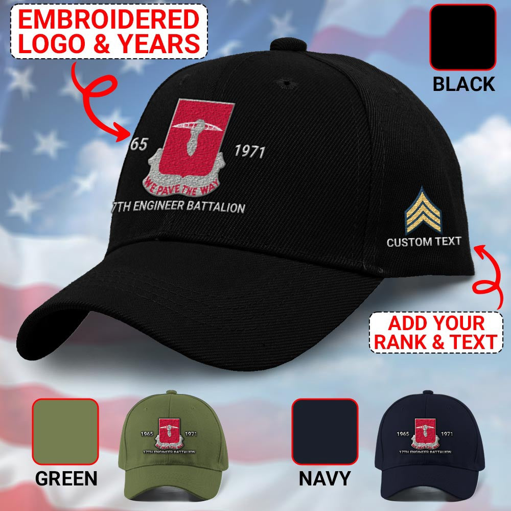 Us Army Veteran Caps, Customized 17Th Engineer Battalion Embroidered Cap, Embroidered Dad Hat